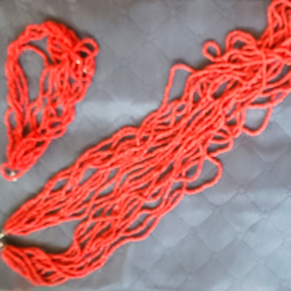 Bead Coral Necklace and Bracelet